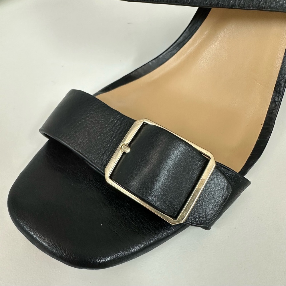 Ann Taylor Black Leather Wide Ankle Strap Buckle OpenToe Boho Heels 8.5M… - Picture 12 of 14